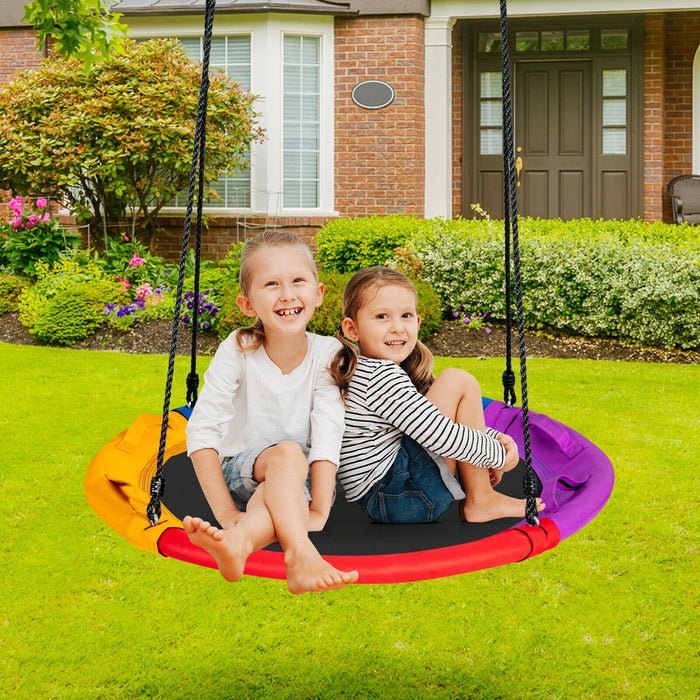 Round Saucer Swing, 100cm Diameter - Comfortable Tree Swing with Pillow and Handle - Perfect Outdoor Play Equipment for Kids
