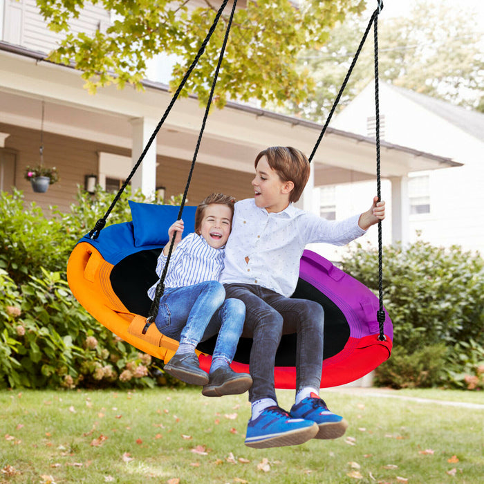Round Saucer Swing, 100cm Diameter - Comfortable Tree Swing with Pillow and Handle - Perfect Outdoor Play Equipment for Kids