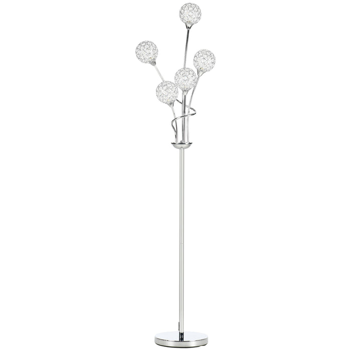 Crystal Elegance Floor Lamp - 5-Light Modern Upright Lamp for Bedroom & Living Room, 34x25x156cm in Silver - Stylish Illumination for Contemporary Spaces