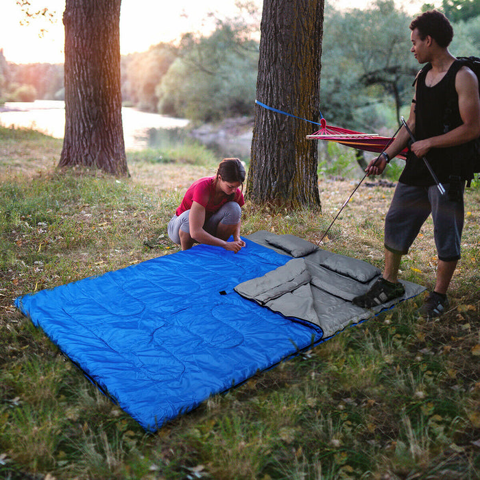 Double Sleeping Bag - Extra Large, Waterproof, Includes Carrying Bag in Blue - Ideal for Camping and Outdoor Enthusiasts