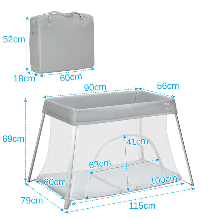 Portable Folding Playpen - Lightweight, Easy Access Zipper Door, Compact Design in Grey - Perfect for Safe Indoor and Outdoor Playtime for Toddlers