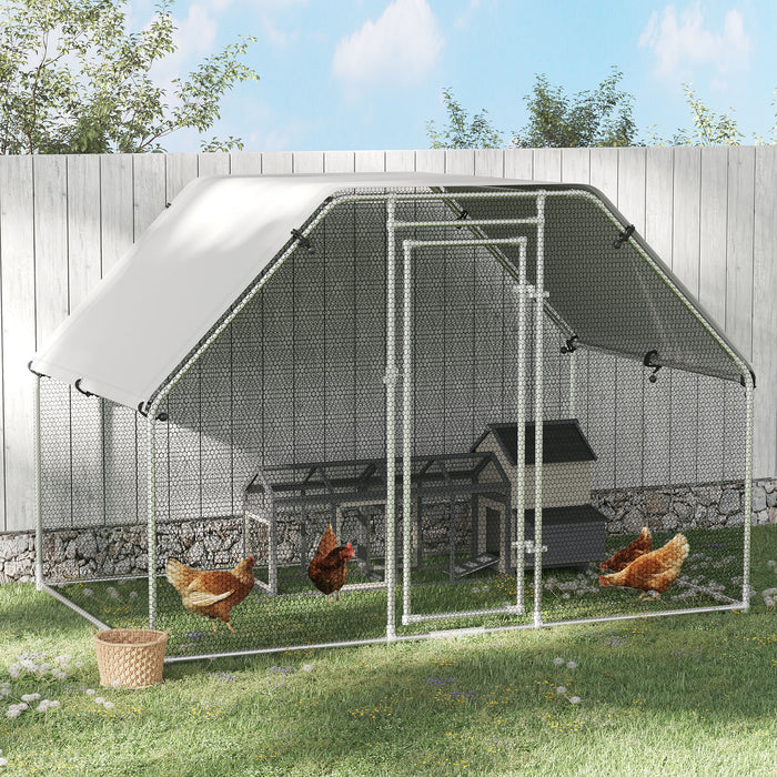Large Outdoor Metal Chicken Coop with Cover - Spacious 280 x 190 x 195 cm Walk-In Run Cage - Ideal for Poultry Housing and Protection