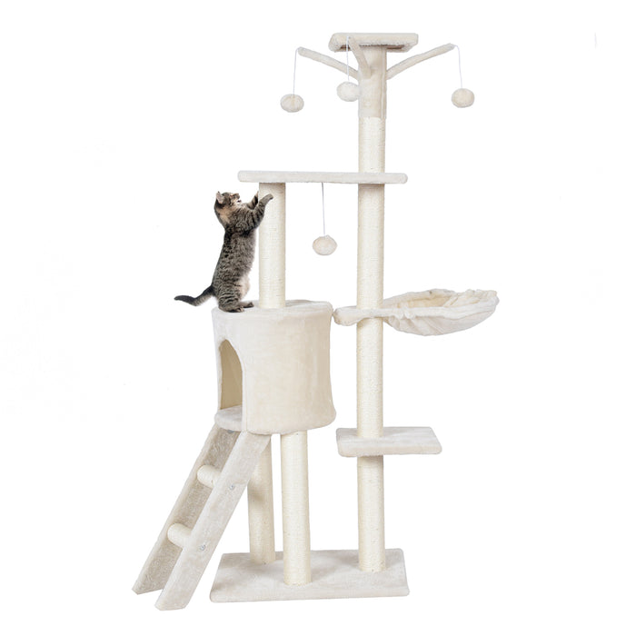 Beige 140cm Climbing Tower - Cat Tree with Sisal Scratching Posts - Ideal for Cats who Love to Climb and Scratch