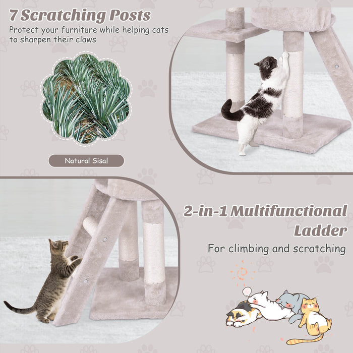 Beige 140cm Climbing Tower - Cat Tree with Sisal Scratching Posts - Ideal for Cats who Love to Climb and Scratch