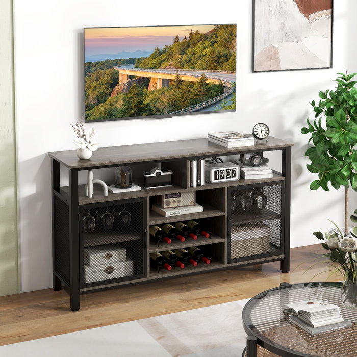 140cm Buffet Sideboard - 8-Bottle Wine Racks and 6 Rows of Wine Glass Holders - Ideal for Wine Lovers and Entertainers