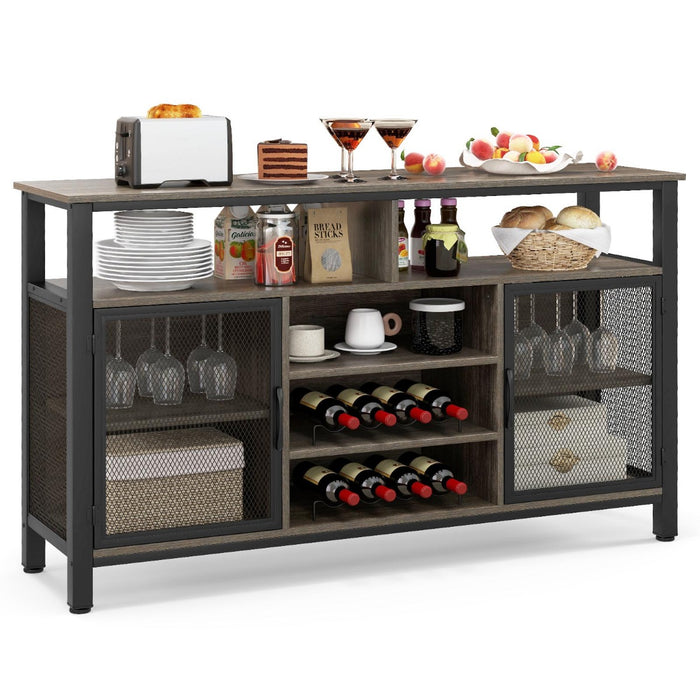 140cm Buffet Sideboard - 8-Bottle Wine Racks and 6 Rows of Wine Glass Holders - Ideal for Wine Lovers and Entertainers