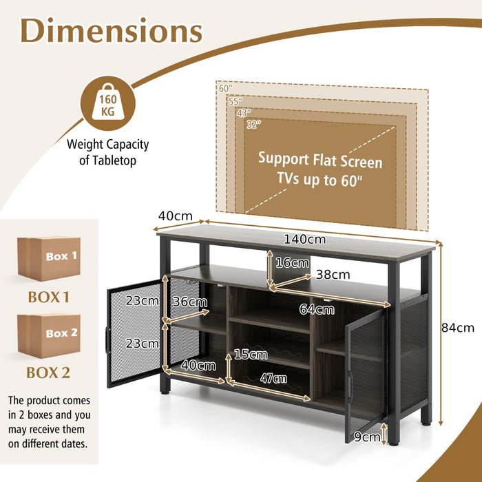 140cm Buffet Sideboard - 8-Bottle Wine Racks and 6 Rows of Wine Glass Holders - Ideal for Wine Lovers and Entertainers