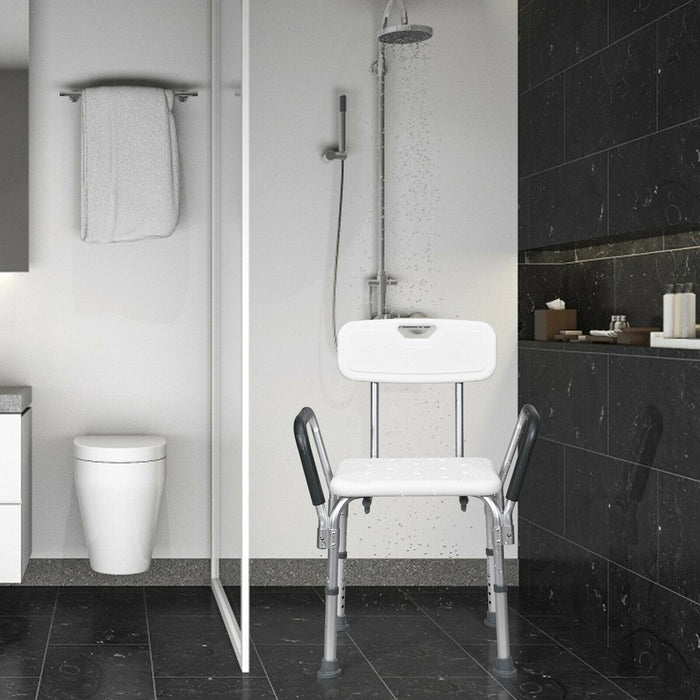 Height Adjustable Shower Seat - Bath Chair with Removable Back and Armrests - Ideal for Elderly or Disabled Individuals