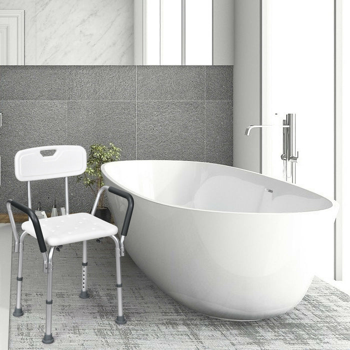 Height Adjustable Shower Seat - Bath Chair with Removable Back and Armrests - Ideal for Elderly or Disabled Individuals