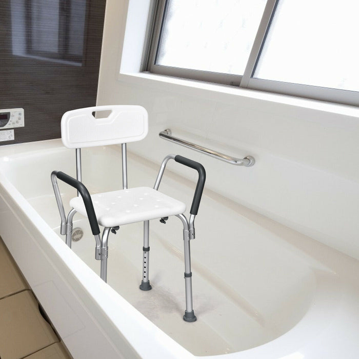 Height Adjustable Shower Seat - Bath Chair with Removable Back and Armrests - Ideal for Elderly or Disabled Individuals
