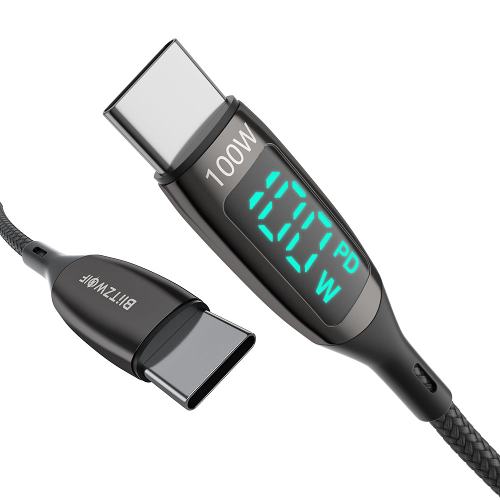 BlitzWolf BW-TC23 - 100W 5A LED Display Type-C Cable, PD3.0 PPS QC4.0+ QC3.0 Fast Charging & Data Transfer - Compatible with Samsung Galaxy S22, iPad Pro 2021, MacBook Air, Xiaomi Mi12, Huawei P50