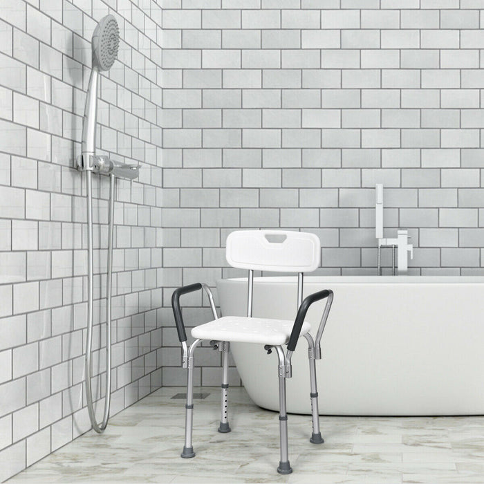 Height Adjustable Shower Seat - Bath Chair with Removable Back and Armrests - Ideal for Elderly or Disabled Individuals