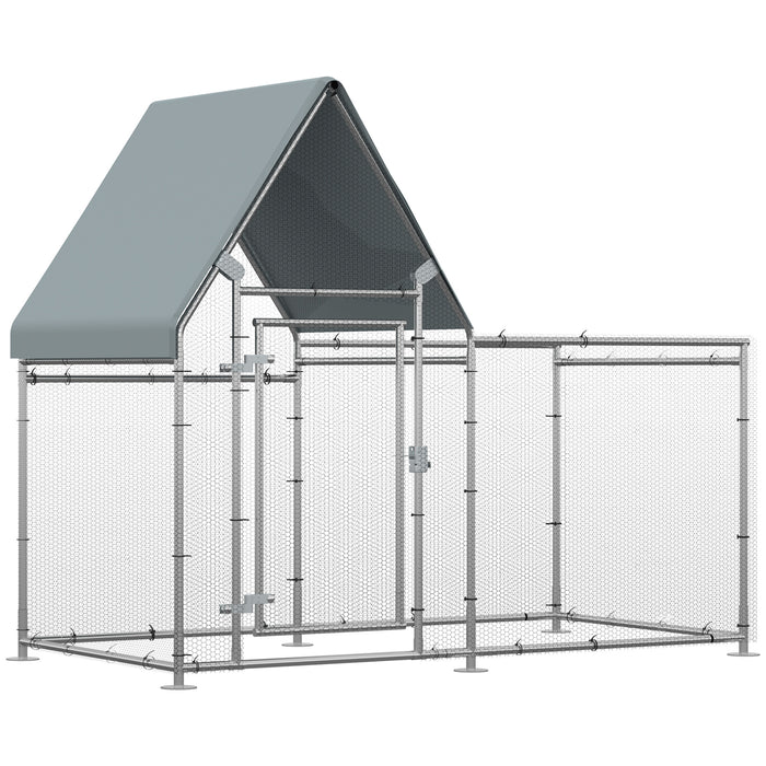 Large Galvanized Chicken Run Coop - Spacious Walk-In Hen Poultry House with Rabbit Hutch, Metal Enclosure for Outdoor Use - Ideal for Backyard Farmers & Pet Lovers, 200x105x172cm