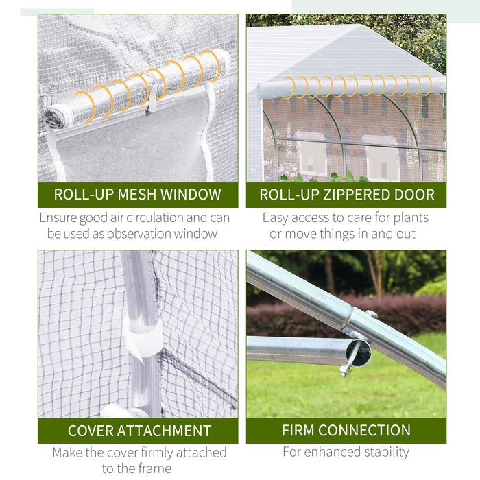 Walk-In Polytunnel Greenhouse 4.5x3x2m - Steel Frame Construction with Roll-Up Door and Windows | White Canopy - Ideal for Year-Round Gardening and Plant Protection