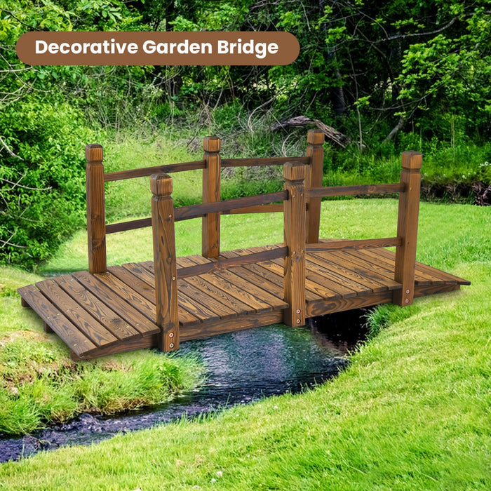 Wooden Garden Bridge, 150 cm - With Double Safety Rails for Stable Crossing - Ideal for Backyard Gravel Road Beautification