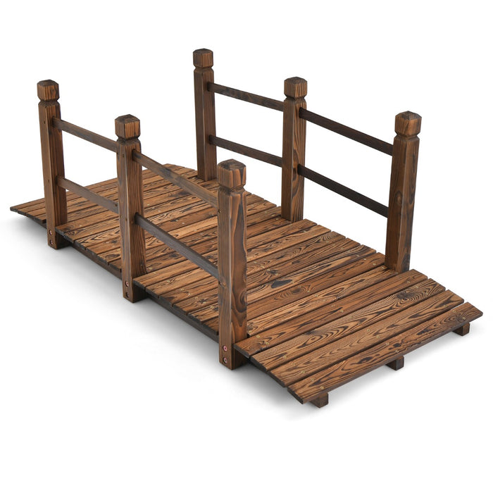 Wooden Garden Bridge, 150 cm - With Double Safety Rails for Stable Crossing - Ideal for Backyard Gravel Road Beautification