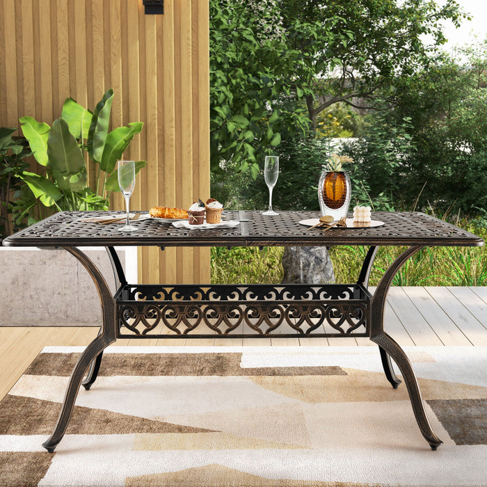 Outdoor Patio Dining Table Cast Aluminum, 150 cm - Weather-Resistant Furniture with Umbrella Hole - Perfect for Outdoor Dining and Garden Parties