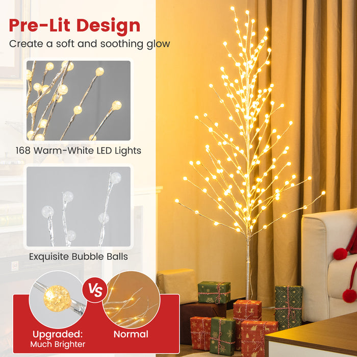 Christmas Birch Tree - 155 CM Height, 168 Warm-White LED Lights - Perfect Festive Decor for Holidays