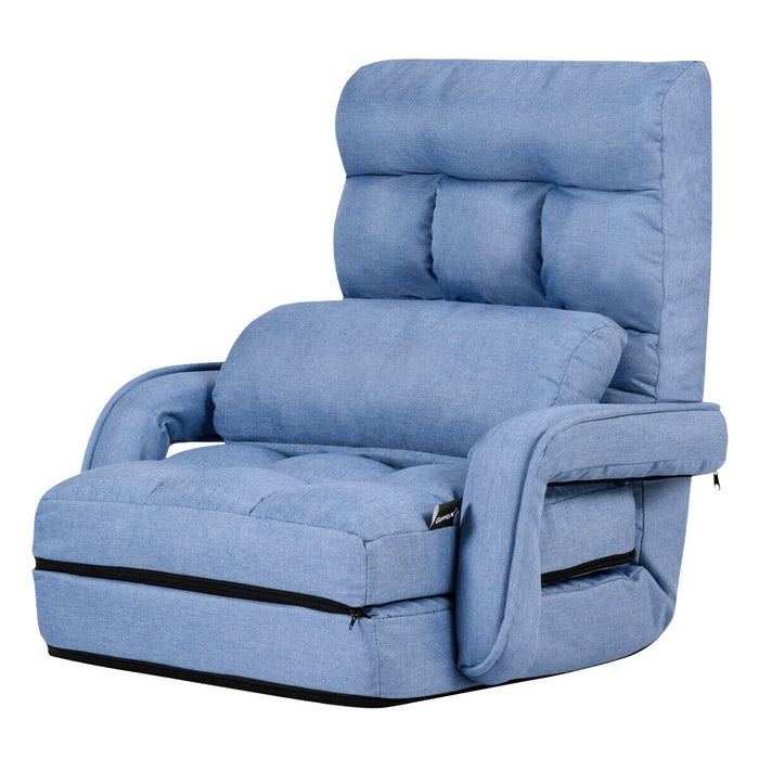 Lazy Chair - Adjustable Folding Floor Chair with Pillow in Blue - Ideal for Leisure, Relaxation and Comfort