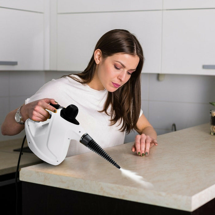 Portable Electric Steam Cleaner - Multi-Purpose, 9 Accessories, White - Ideal for Efficient and Versatile Home Cleaning Solutions