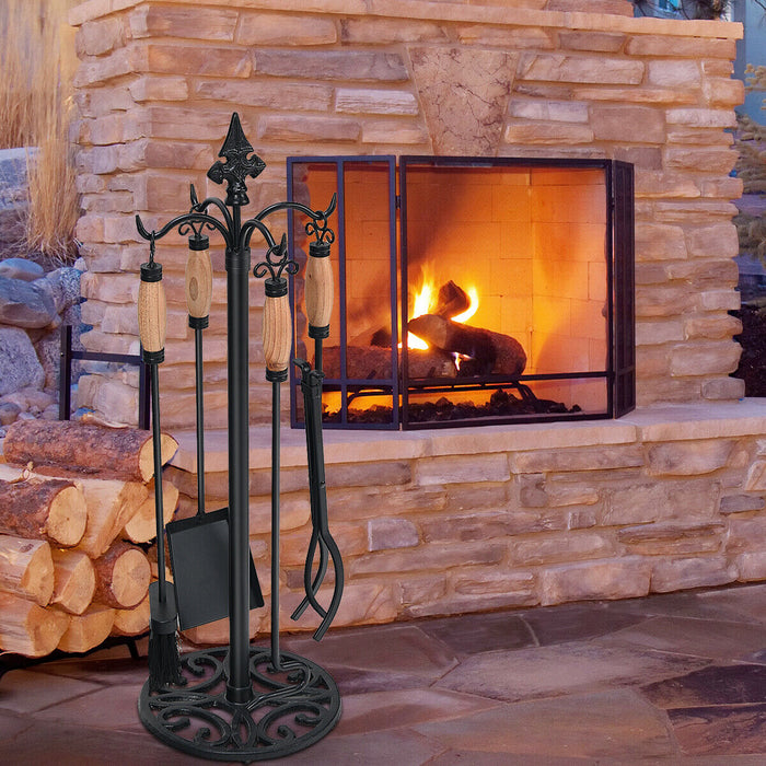 Iron Fireplace Companion Set - 5 Piece Classic Fire Tools - Ideal for Indoor Fireplaces and Wood Burning Stoves