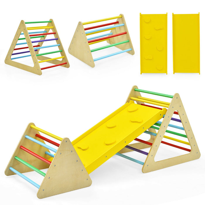 3 in 1 Climbing Toy Set - Includes Two Triangle Ladders and Double-Sided Ramp in Bright Colours - Perfect for Active Kids Seeking Fun and Adventure