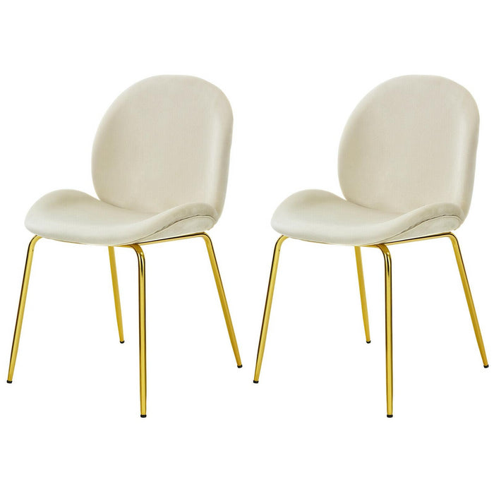 Velvet Dining Chair Set - Beige Chairs with Golden Steel Finished Legs - Ideal for Elegant Dining Spaces