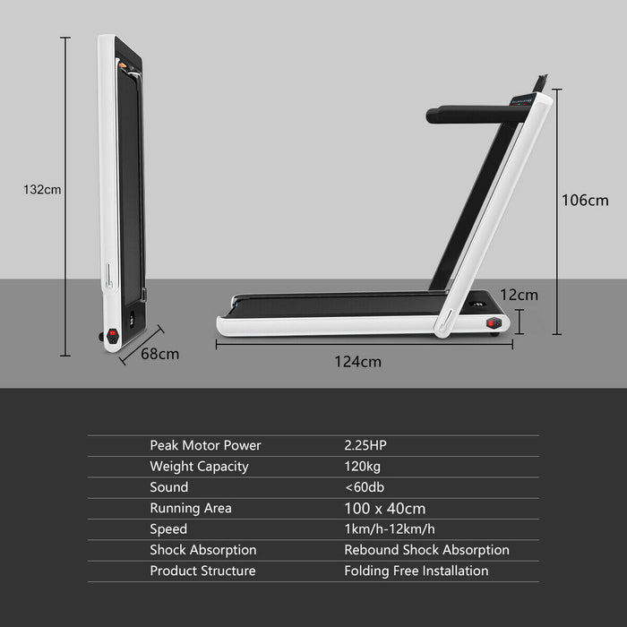 Electric Folding Treadmill 1-12KM/H - Black, Bluetooth Enabled - Ideal for Indoor Fitness and Cardio Workout