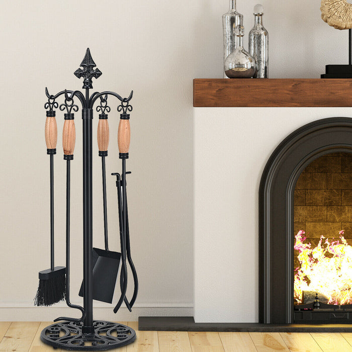 Iron Fireplace Companion Set - 5 Piece Classic Fire Tools - Ideal for Indoor Fireplaces and Wood Burning Stoves