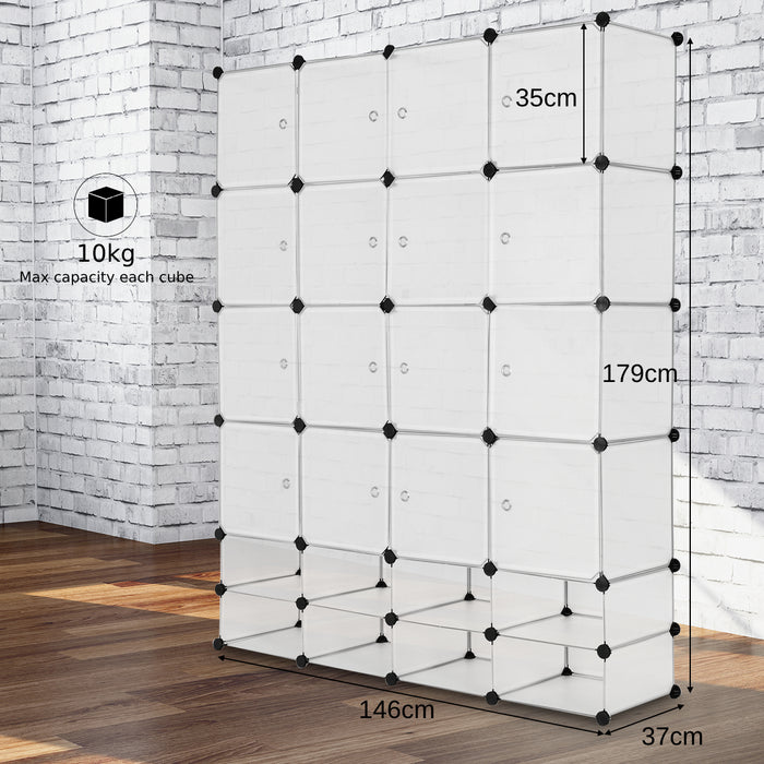 Portable 16-Cube Wardrobe - Open Shelve Design with Hanging Rods - Ideal Storage Solution for Clothes and Accessories