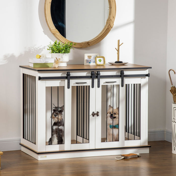 Double-Door Stylish Dog Crate Furniture - Spacious Wooden Cage for Both Large and Small Canines - Elegant Pet Housing Solution for Home Decor and Comfort