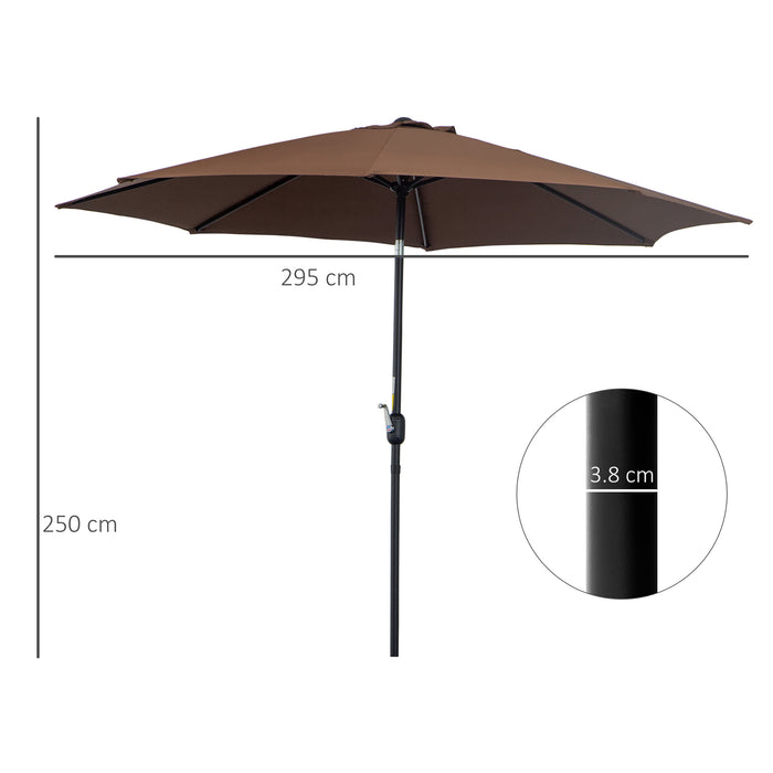 Round Steel Frame Market Umbrella - 3x2.45m Garden Parasol with Sunshade Canopy, Coffee Color - Ideal Outdoor Shade Solution for Patio Areas