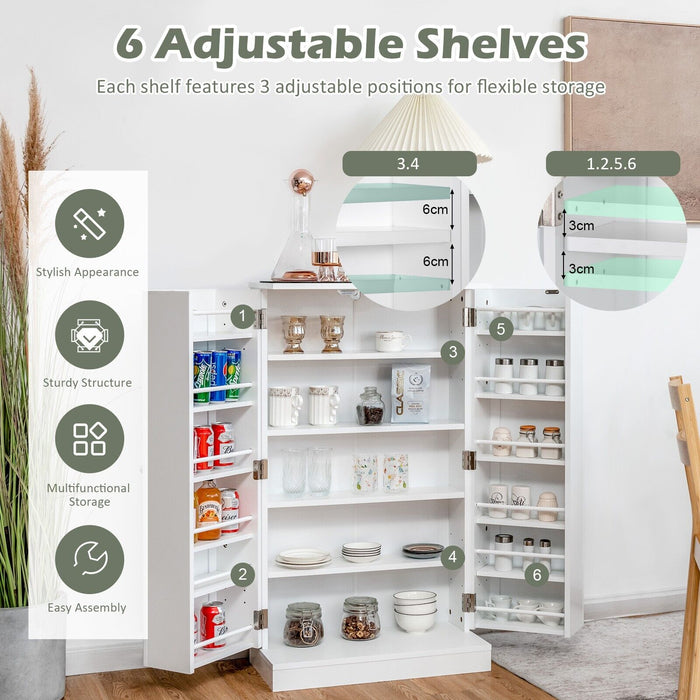Two-Door Storage Unit - Pantry Cabinet with Six Adjustable Shelves - Ideal for Organised Kitchen Storage Solutions