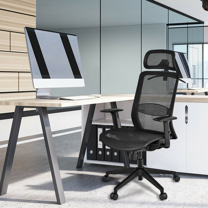 Ergonomic Mesh - Adjustable Lumbar Support Office Chair in Black - Ideal for Long Hours at Desk