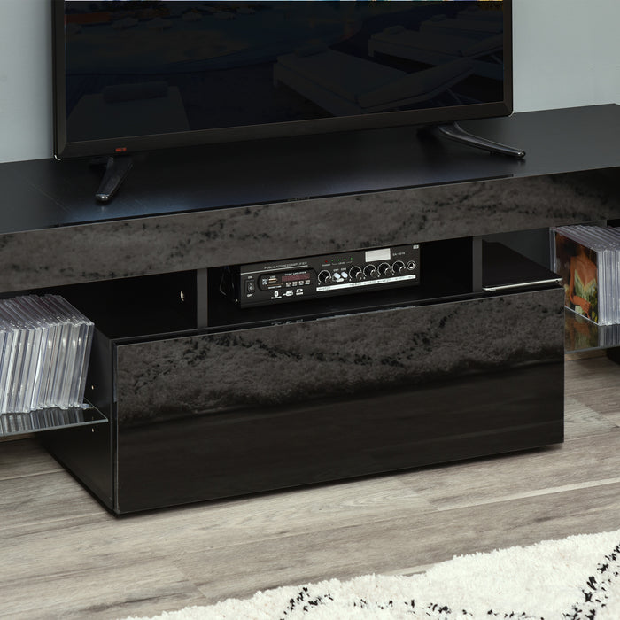 Modern High Gloss TV Stand Cabinet - LED RGB Lighting, Remote Control, Storage Drawer & Shelf - Fits 43", 50", 55" Televisions, Stylish Media Console Table