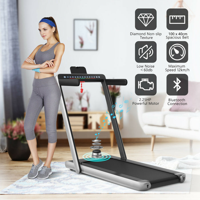 Electric Folding Treadmill 1-12KM/H - Black, Bluetooth Enabled - Ideal for Indoor Fitness and Cardio Workout