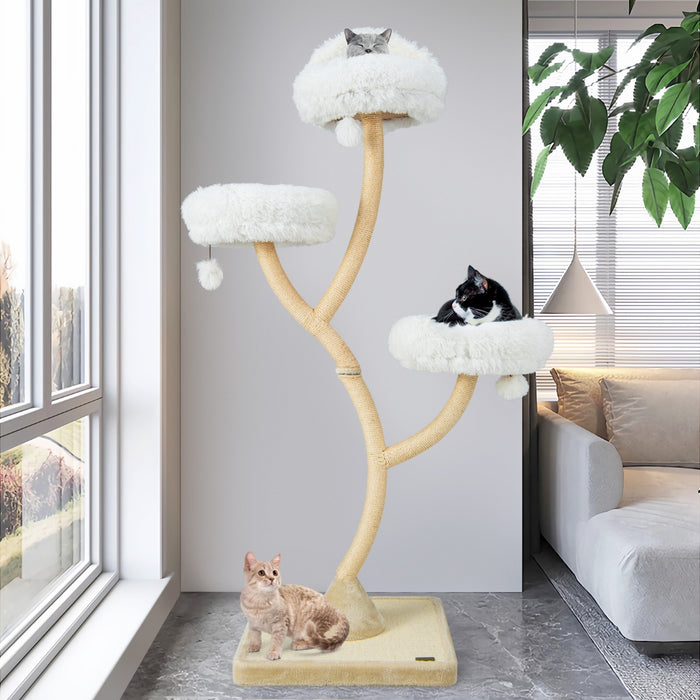 178 cm Tall Cat Tower - 4-Layer Tree Structure with 3 Warm Perches - Ideal for Multiple Cats' Relaxation and Play