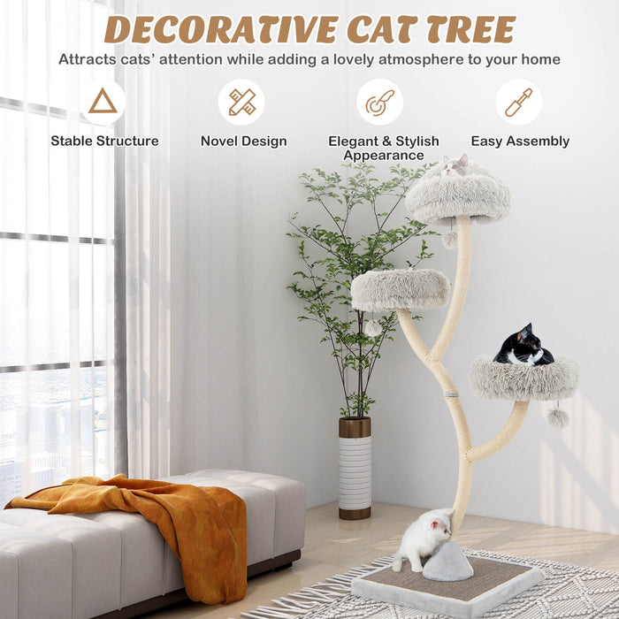178 cm Tall Cat Tree Model - 4-Layer Cat Tower with Warm Perches in Grey - Perfect Comfort Solution for Feline Companions