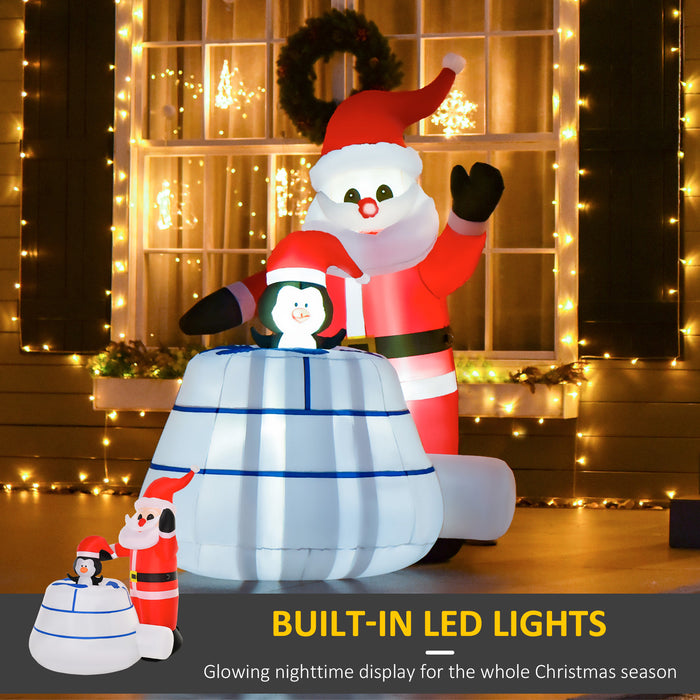 Inflatable 1.6m Santa Claus & Penguin Ice House - LED-Lit Christmas Blow-Up Decor for Yard - Perfect for Outdoor Holiday Gatherings and Garden Festivities