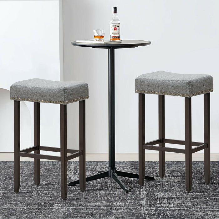 Set of 2 Bar Stools - Traditional Beige Upholstered Design - Perfect for Home Bars or Kitchen Counters
