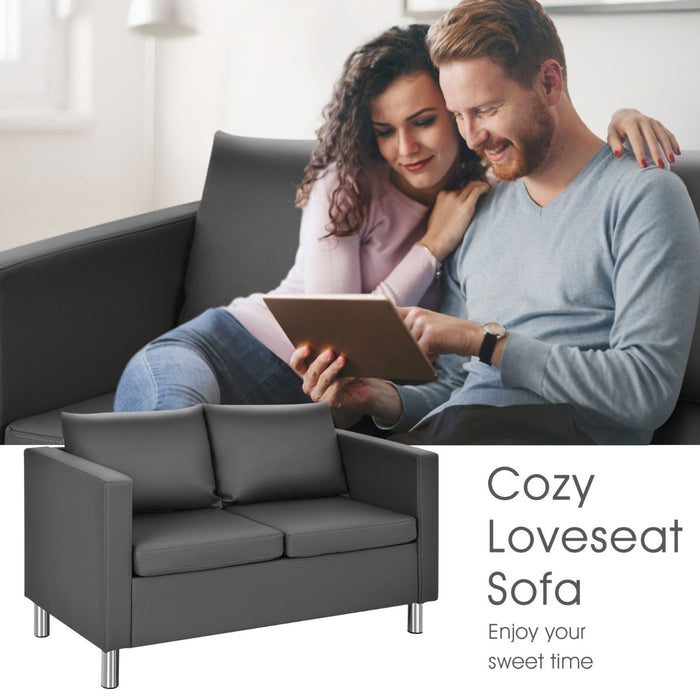 Leather Accent Tub Sofa Loveseat - 2-Seater Couch with PU Material and Throw Pillows - Perfect for Compact Living Spaces and Stylish Interiors