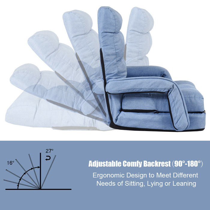 Lazy Chair - Adjustable Folding Floor Chair with Pillow in Blue - Ideal for Leisure, Relaxation and Comfort