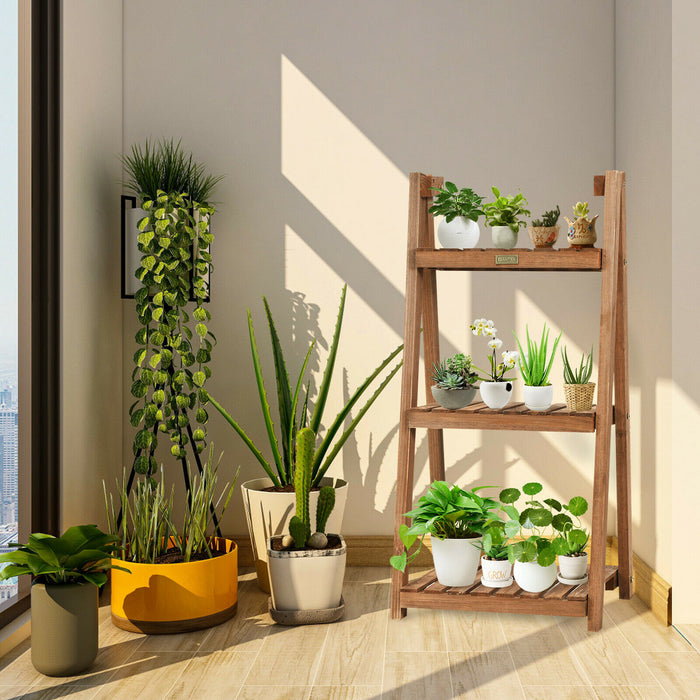Wooden Display Shelf - 3 Tier Folding Design for Plant and Flower Pots - Ideal for Garden Enthusiasts and Space Saving Display Solutions