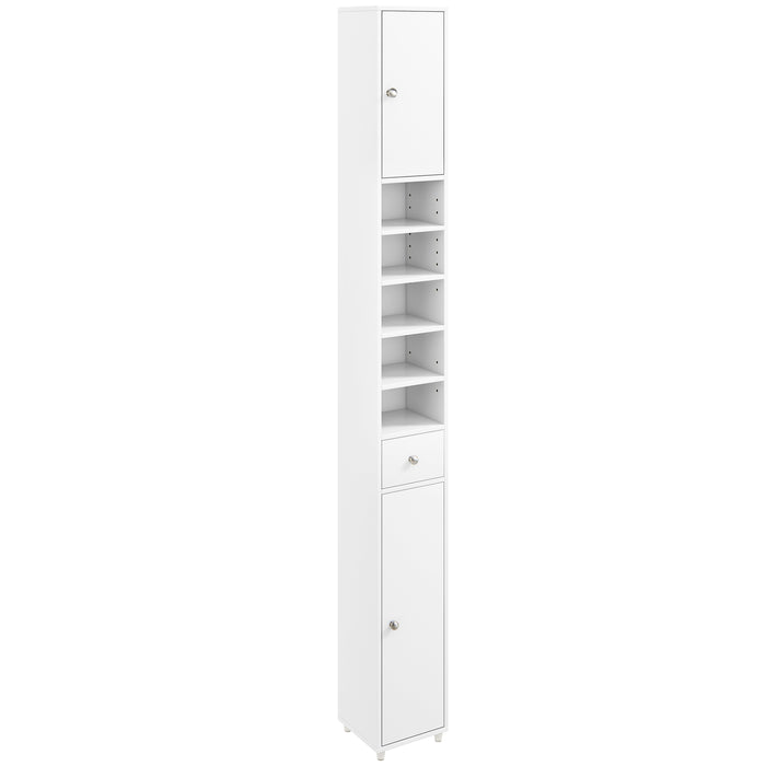 Tall 180CM Freestanding Bathroom Cabinet - Features 2 Doors and 1 Drawer, Elegant White Finish - Ideal Storage Solution for Bath Essentials