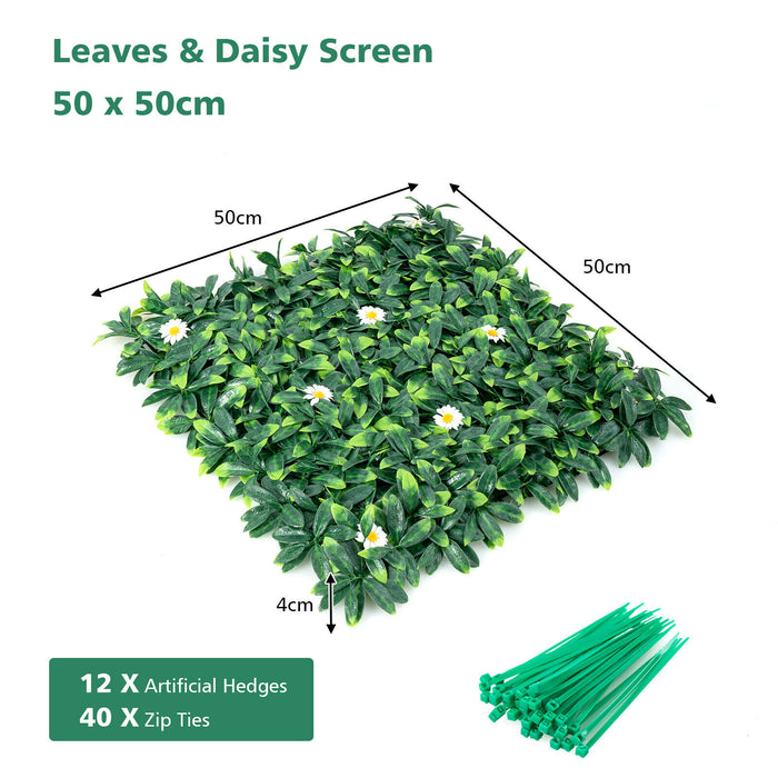 Decorative Fencing Squares - 12 Piece Set With Leaves and Daisies Design - Ideal for Garden and Outdoor Privacy Solution