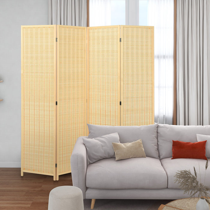 Portable 4-Panel Screen - Room Divider in Natural Colour - Ideal for Creating Privacy and Separating Spaces