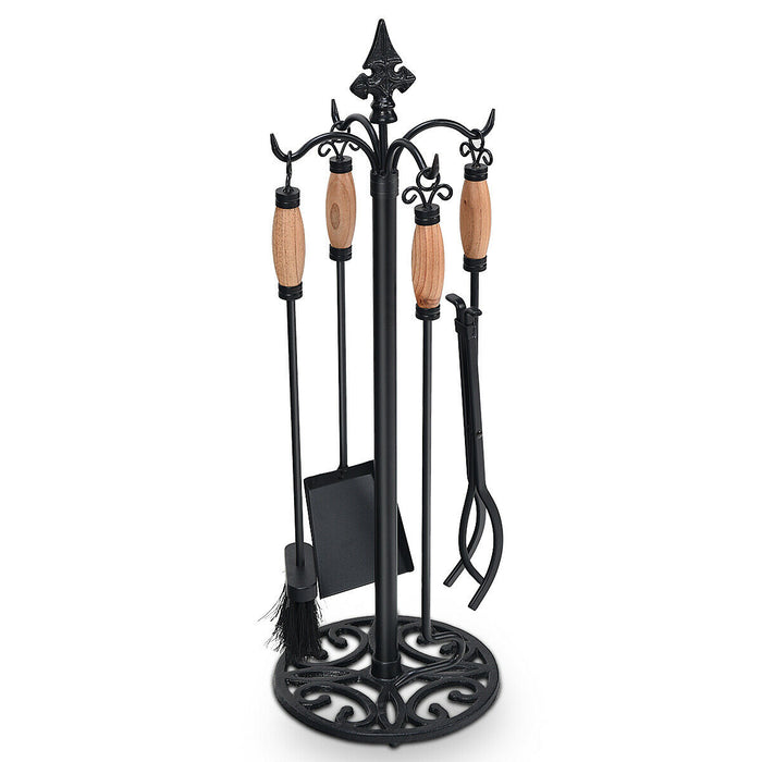 Iron Fireplace Companion Set - 5 Piece Classic Fire Tools - Ideal for Indoor Fireplaces and Wood Burning Stoves