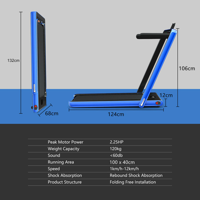 Electric Folding Treadmill 1-12KM/H - Black, Bluetooth Enabled - Ideal for Indoor Fitness and Cardio Workout