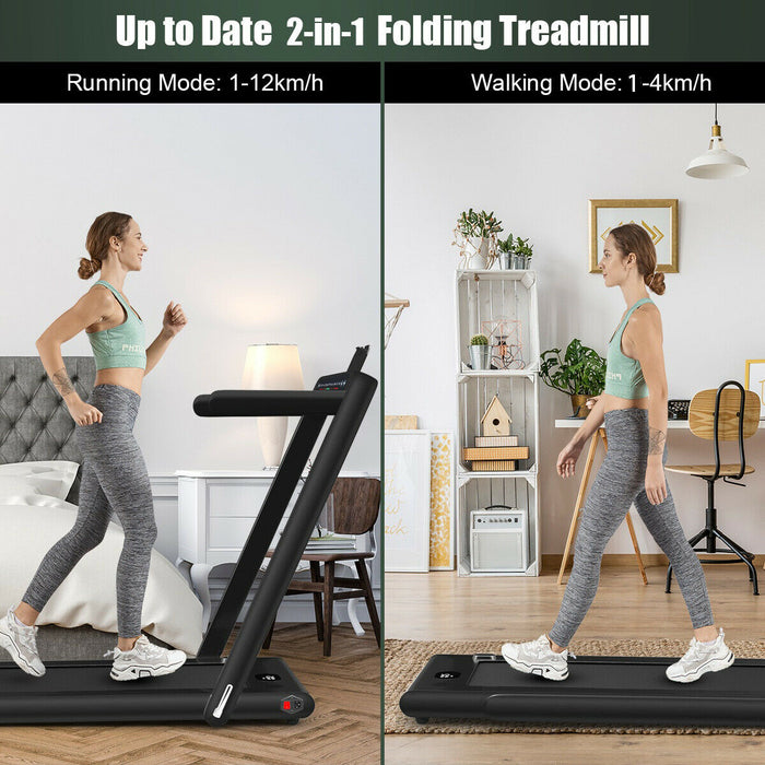 Electric Folding Treadmill 1-12KM/H - Black, Bluetooth Enabled - Ideal for Indoor Fitness and Cardio Workout