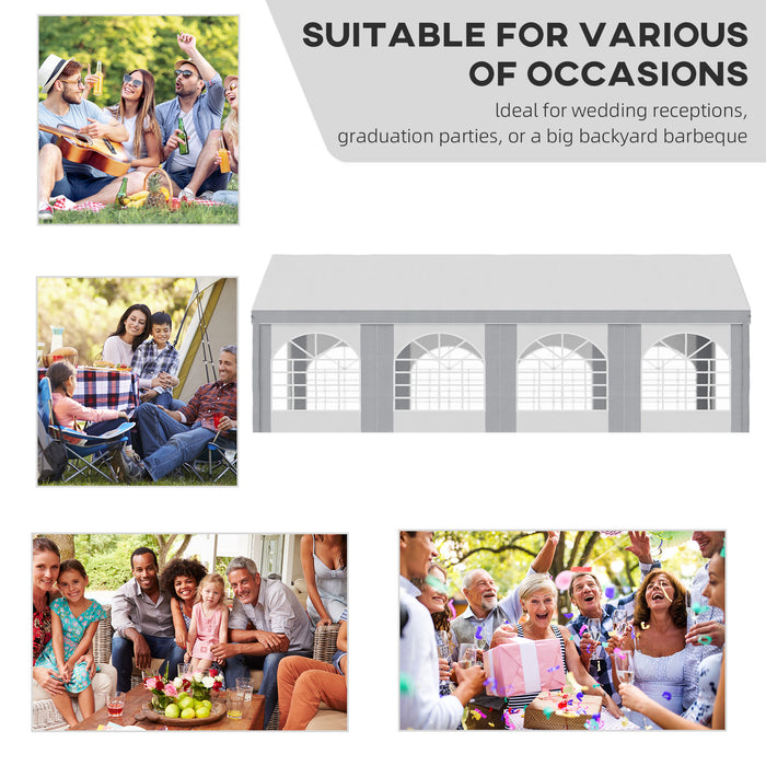 Galvanized 8x4m Party Tent Marquee - Gazebo with Side Walls, 8 Windows, Dual-Entry Doors - Ideal for Outdoor Celebrations, Weddings, and Events